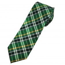 Green, Navy Blue, Purple, Gold & White Check Luxury Silk Men's Narrow Tie