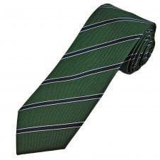 Green, Navy Blue & Silver Stripe Men's Silk Tie