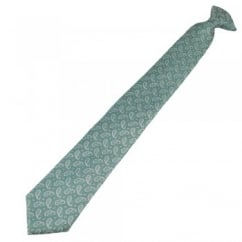 Green, Silver & Blue Paisley Patterned Clip On Tie