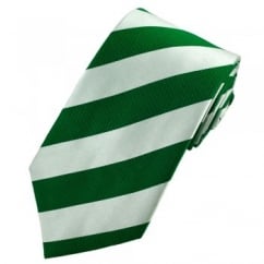 Green & Silver-White Striped Silk Tie