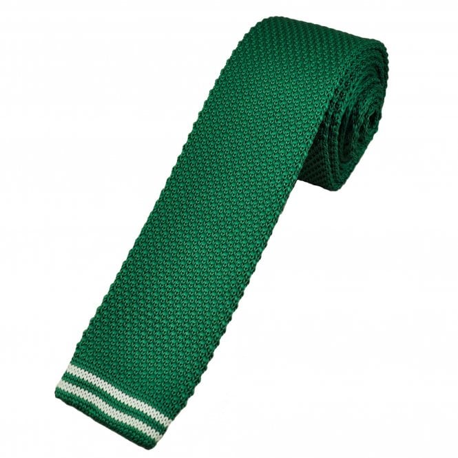 Green & White Horizontal Stripe Men's Skinny Knitted Tie