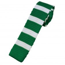 Green & White Horizontal Stripe Men's Skinny Knitted Tie
