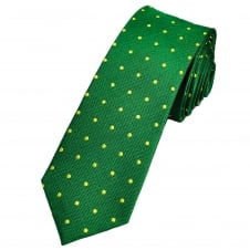 Green & Yellow Luxury Silk Polka Dot Men's Skinny Tie