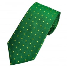 Green & Yellow Luxury Silk Polka Dot Men's Tie
