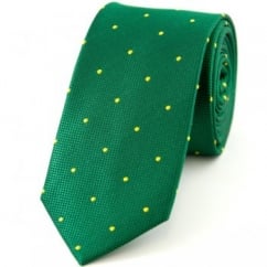 Green & Yellow Polka Dot Silk Skinny Tie
