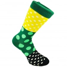 Green, Yellow & White Dots Patterned Men's Socks