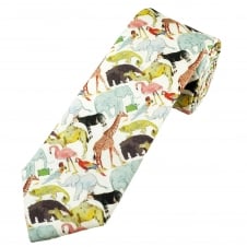 Green Zoo Birds & Animals Men's Designer Tie Made with Liberty Fabric