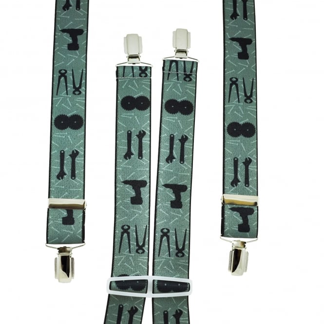 Grey & Black Drills Spanners Builders Tools Men's Trouser Braces