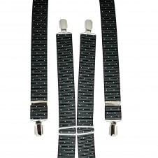 Grey & Black Ribbed with White Polka Dot Men's Trouser Braces
