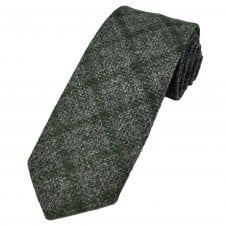 Grey & Bottle Green Check Tweed Wool Men's Tie