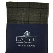 Grey, Brown, Orange & Light Blue Checked Patterned Tweed Pocket Square Handkerchief