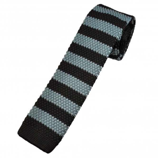 Grey & Dark Brown Striped Men's 100% Wool Knitted Tie