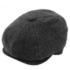 Grey Herringbone Eight Panel Baker Boy Cap