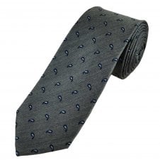 Grey, Navy Blue & Light Blue Paisley Men's Silk Tie