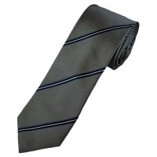 Grey, Navy, Light Blue & White Striped Luxury Silk Men's Narrow Tie