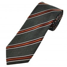 Grey, Orange, Red & White Striped Men's Tie