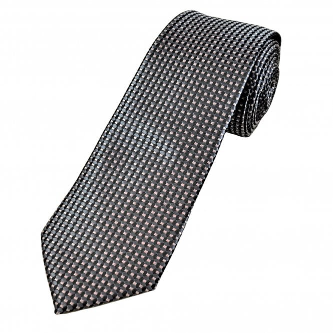 Grey, Pink & Black Geometric Pattern Men's Extra Long Tie