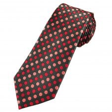 Grey, Pink & Red Circle Patterned Men's Silk Tie