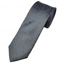 Grey & Purple Leaves, Floral Pattern Men's Silk Narrow Tie