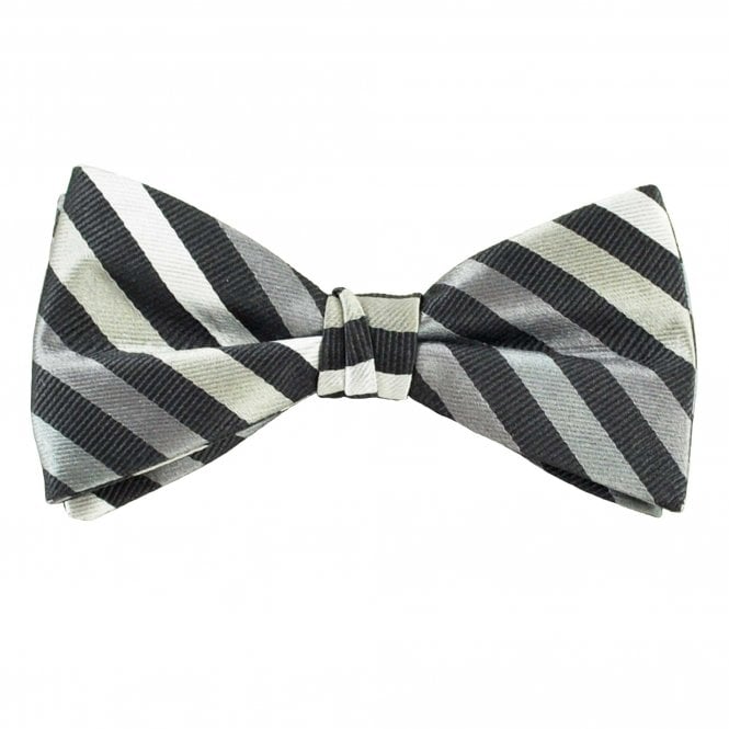 Grey, Silver & Beige Striped Men's Silk Bow Tie