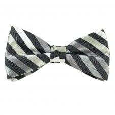 Grey, Silver & Beige Striped Men's Silk Bow Tie