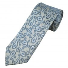 Grey, Silver & Blue Paisley Luxury Silk Men's Tie