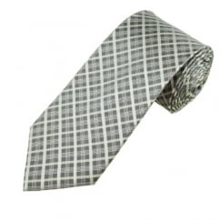 Grey & Silver Checked Men's Silk Tie
