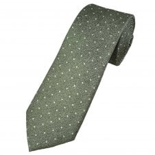 Grey, Silver & Green Textured Luxury Men's Silk Tie with White Polka Dots