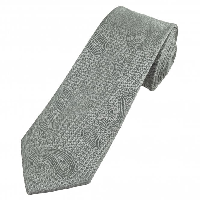 Grey & Silver Paisley Pattern Men's Extra Long Tie