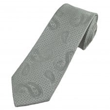 Grey & Silver Paisley Pattern Men's Extra Long Tie