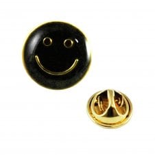 Happy Smiley Face Lapel Pin Badge - Black