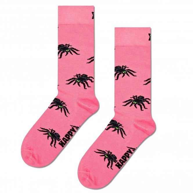 Happy Socks Black Spiders on Pink Luxury Combed Cotton Blend Socks