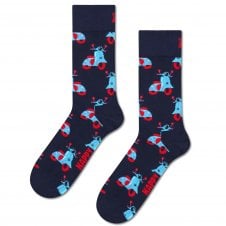 Happy Socks Blue & Red Scooters on Navy Combed Cotton Rich Socks