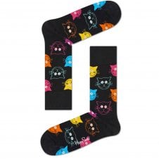 Happy Socks Cat Faces Black Combed Cotton Rich Socks
