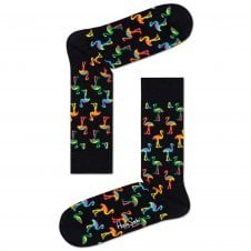 Happy Socks Colourful Flamingos on Black Luxury Combed Cotton Blend Socks