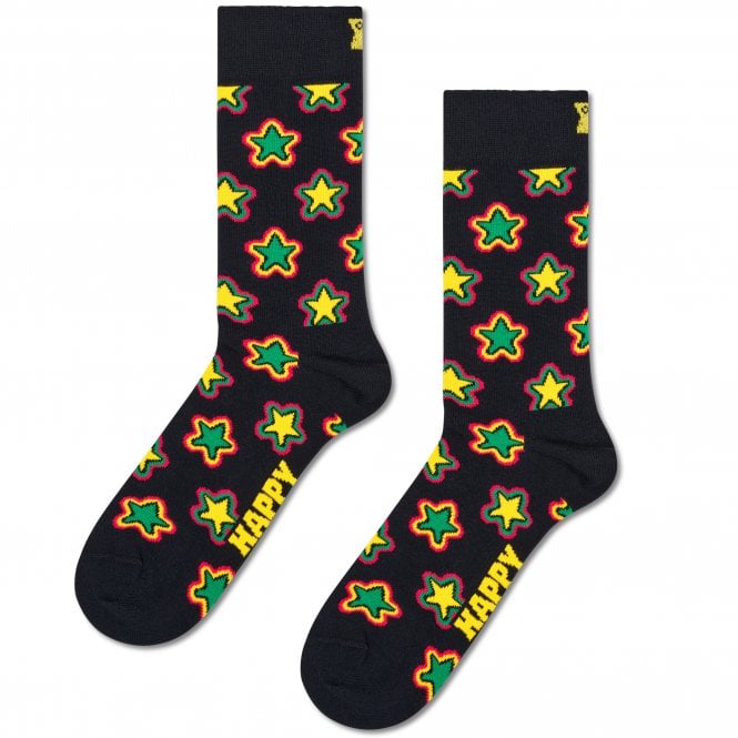 Happy Socks Colourful Stars on Black Combed Cotton Rich Socks
