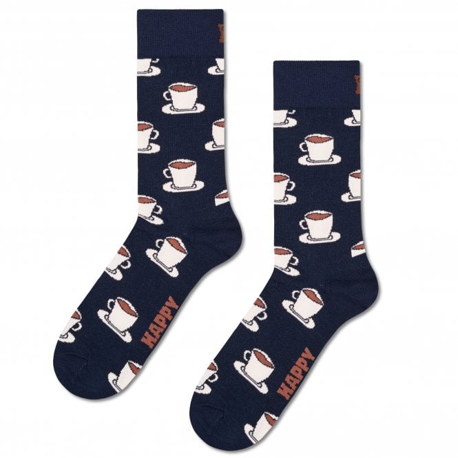 Happy Socks Espresso Coffee Navy Blue Combed Cotton Rich Socks