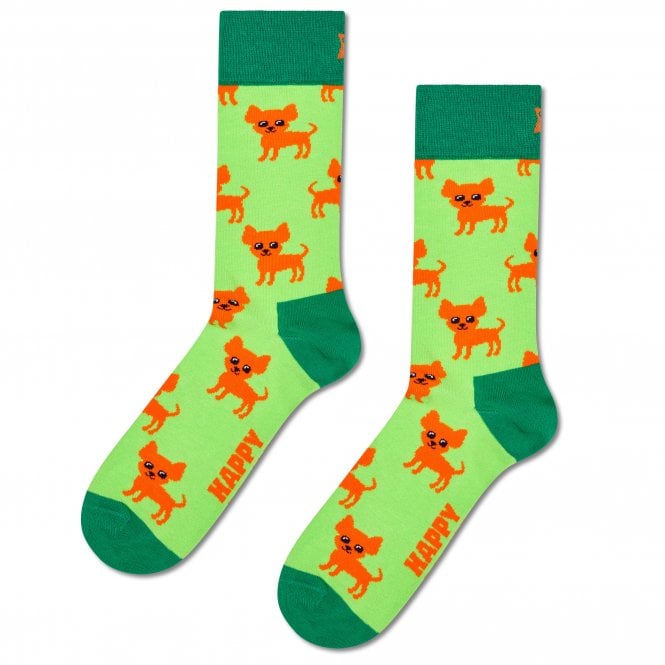 Happy Socks Orange Chihuahua Dog on Green Combed Cotton Rich Socks