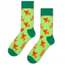 Happy Socks Orange Chihuahua Dog on Green Combed Cotton Rich Socks