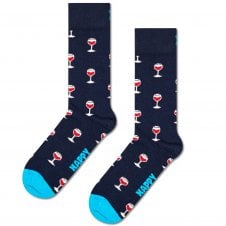 Happy Socks Red Wine Glasses Navy Blue Combed Cotton Rich Socks