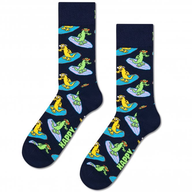 Happy Socks Surf Lizard Black Combed Cotton Rich Socks
