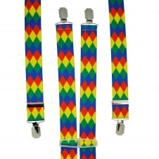 Harlequin Check Design Red, Yellow, Green & Blue Men's Trouser Braces