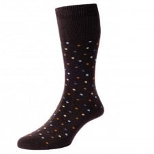 HJ Hall Brown & Colourful Polka Dot Organic Cotton Comfort Top Men's Socks