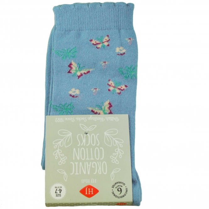 HJ Hall Butterflies Light Blue Organic Cotton Ladies Socks