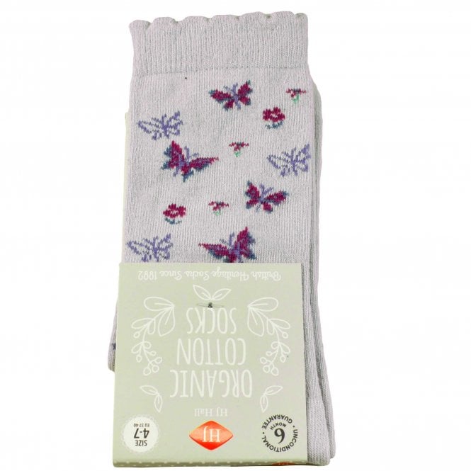 HJ Hall Butterflies Light Lilac Organic Cotton Ladies Sockss