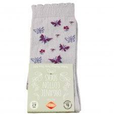 HJ Hall Butterflies Light Lilac Organic Cotton Ladies Sockss