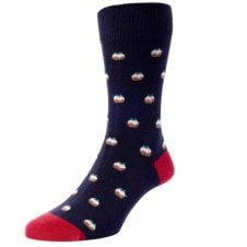 HJ Hall Christmas Pudding Navy Blue Cotton Rich Men's Socks