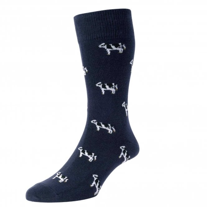 HJ Hall Cow Navy Blue Cotton Rich Men's Novelty Socks