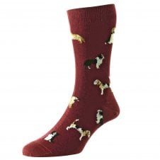 HJ Hall Dog Breeds Burgundy Men's Socks