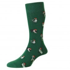 HJ Hall Farm Animals in Christmas Hats Forest Green Men's Socks